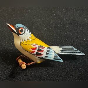 Vintage Takahashi Goldfinch Bird Brooch Hand-Painted Wooden Pin Mid-Century USA